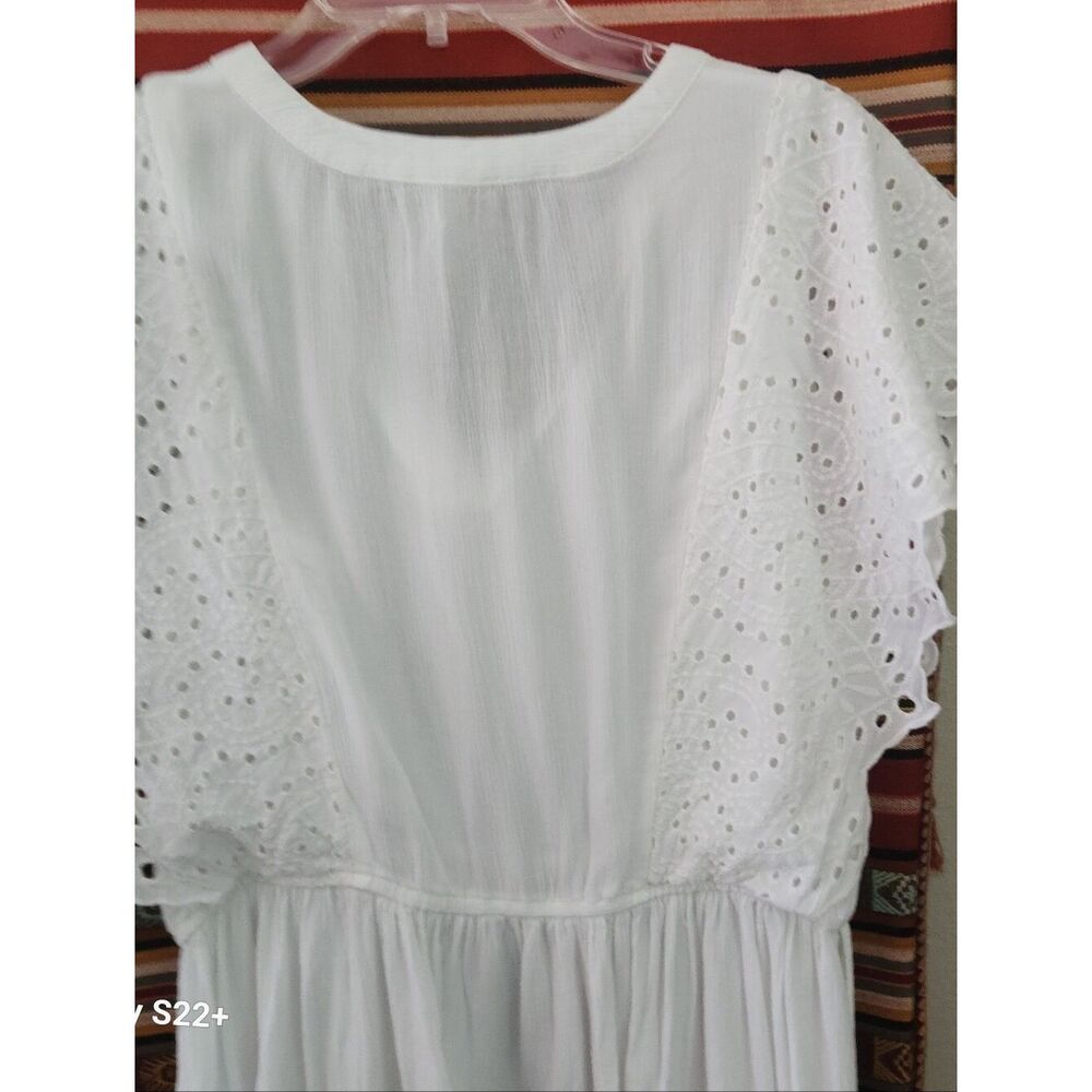 Maurices White Eyelet Lace Butterfly Sleeve Peplum Top Lrg Boho V-Neck Side Ties - Picture 5 of 14